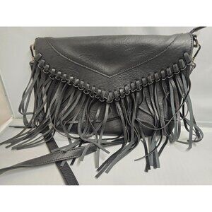 Black Leather Fringe Crossbody Bag biker goth grunge whimsygoth